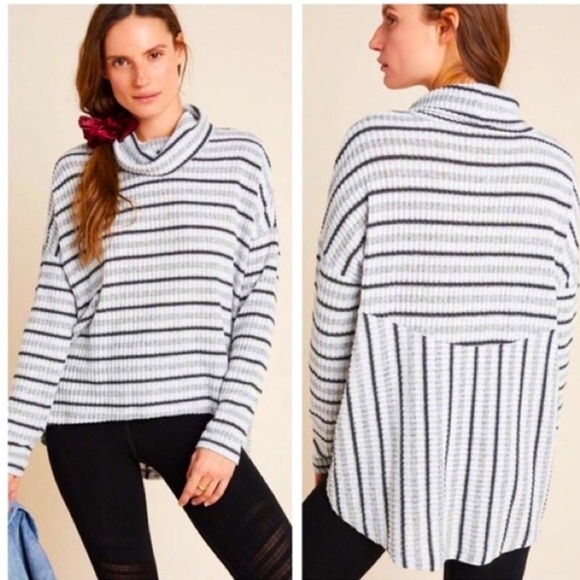 Anthropologie Saturday Sunday Turtleneck Striped High Low Top Sz L - Picture 1 of 10